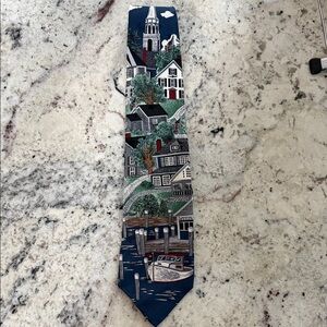 Vintage American Series Scenic Village Print Tie